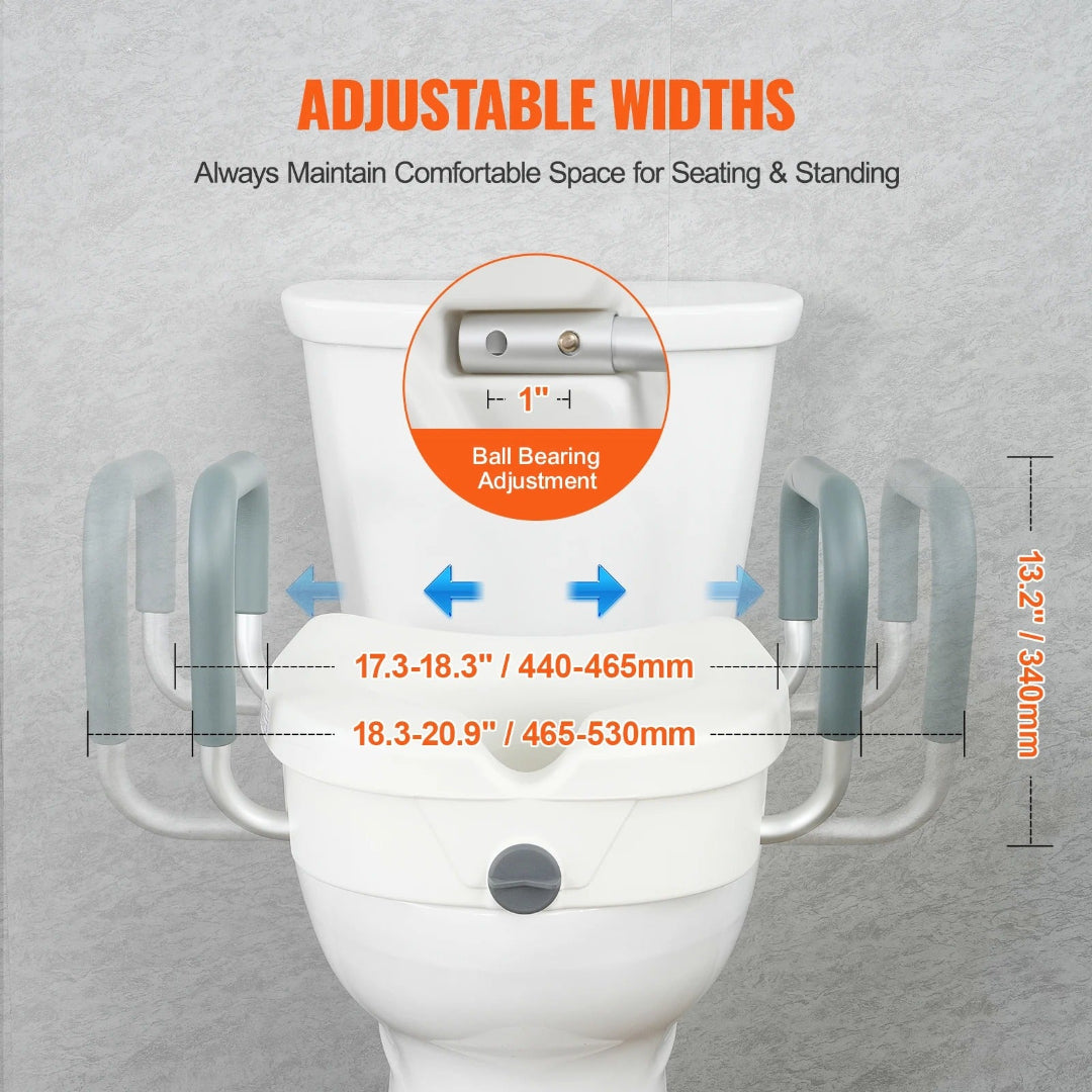 Raised Toilet Seat with Non‑Slip Adjustable Armrest