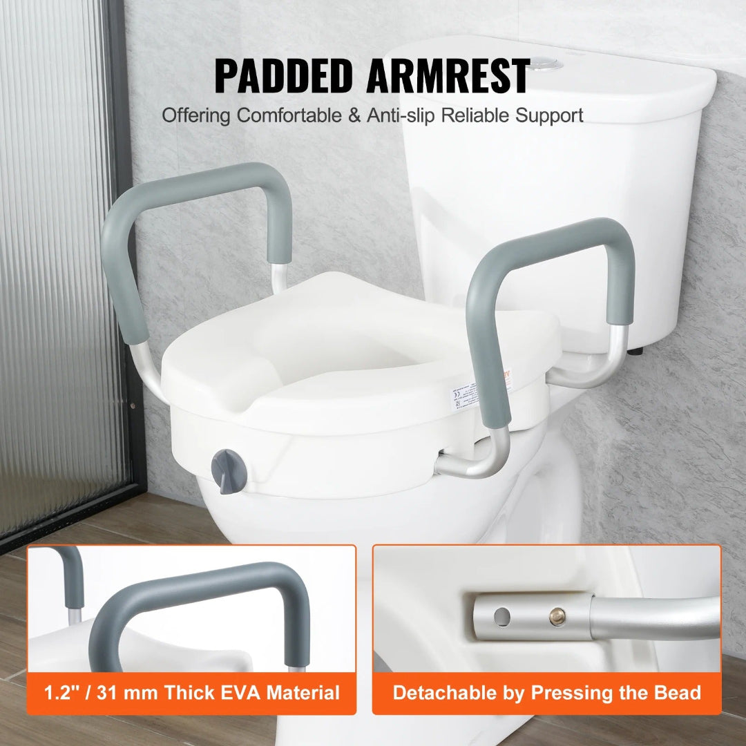 Raised Toilet Seat with Non‑Slip Adjustable Armrest